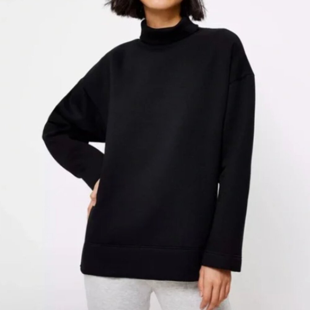 LOU & GREY Black Organic Cotton Pullover Turtleneck Sweatshirt Tunic Size XL NWT